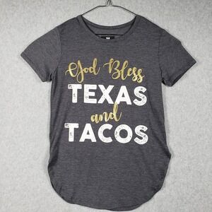 South Main God Bless Texas and Tacos Graphic Tee Shirt Women's Small Gray S